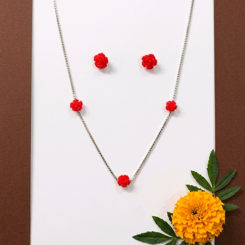 Red Rose Necklace Made With Pure 925 Silver 