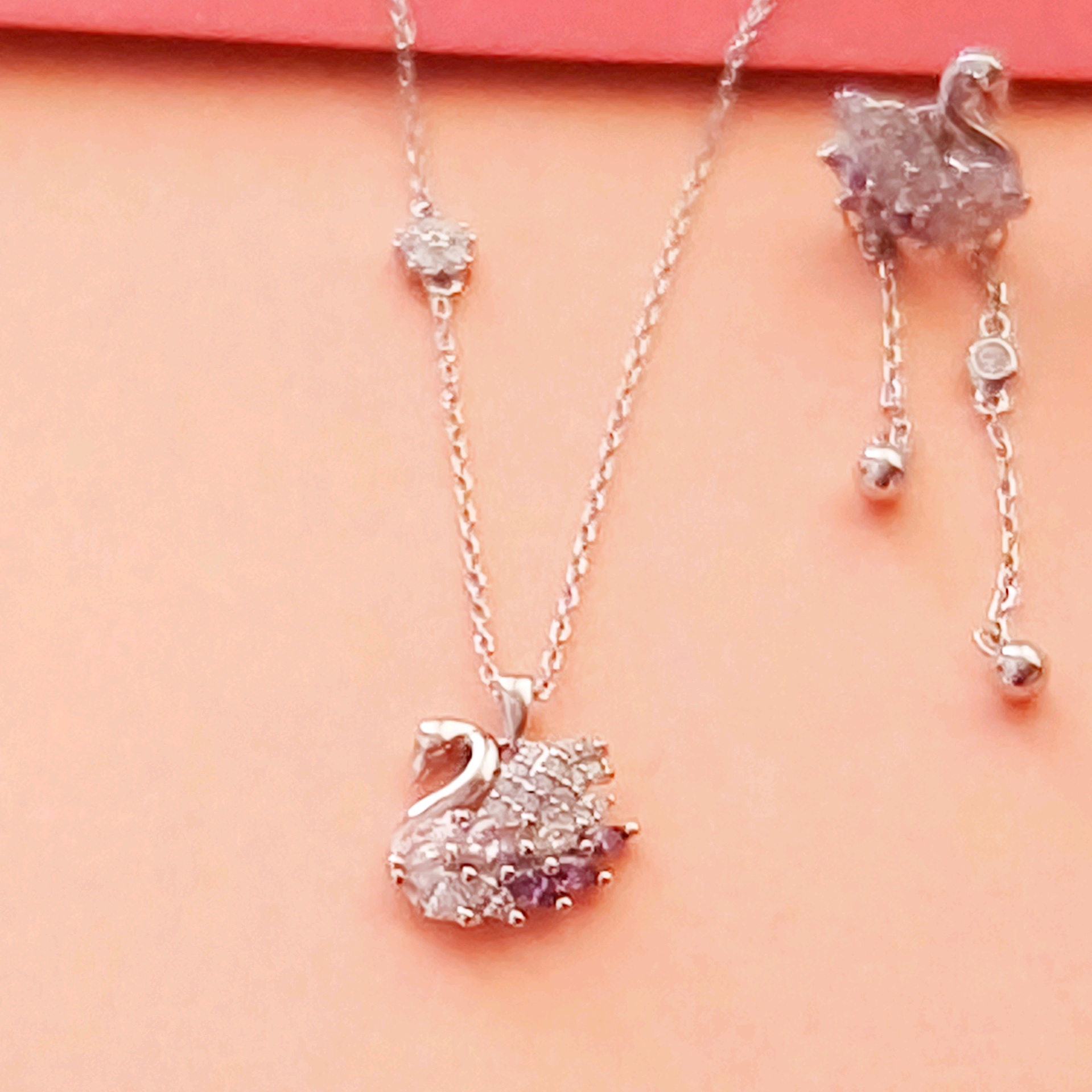 Silver CZ Swan Pendant Set