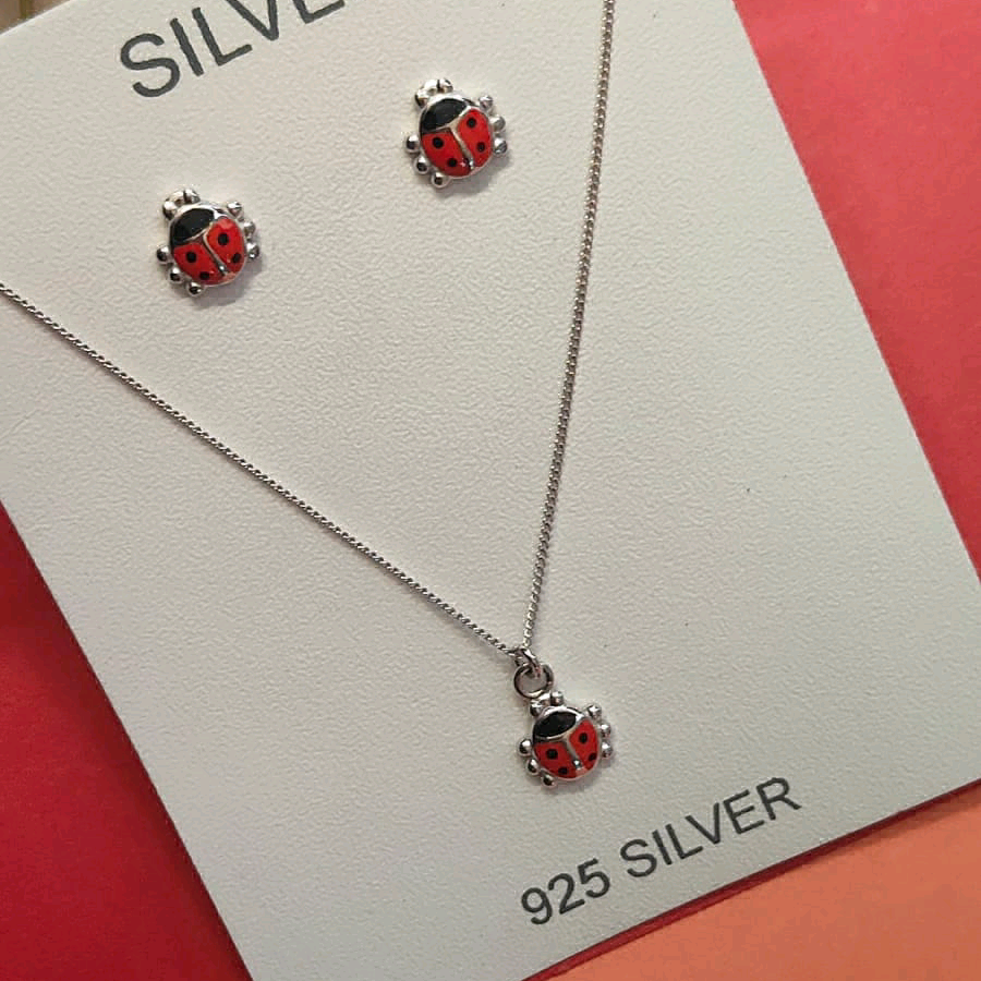 Red Enamel ladybug Pendant Set