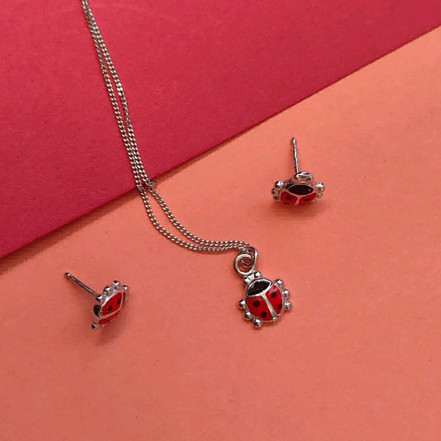 Red Enamel ladybug Pendant Set