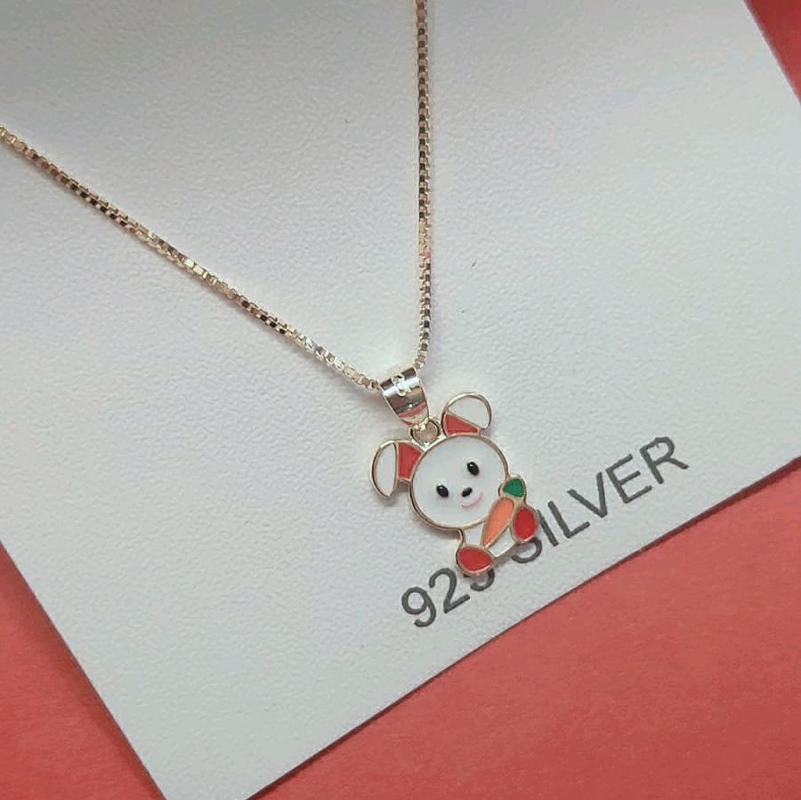 Enamel Rabbit Pendant With Gold Chain 