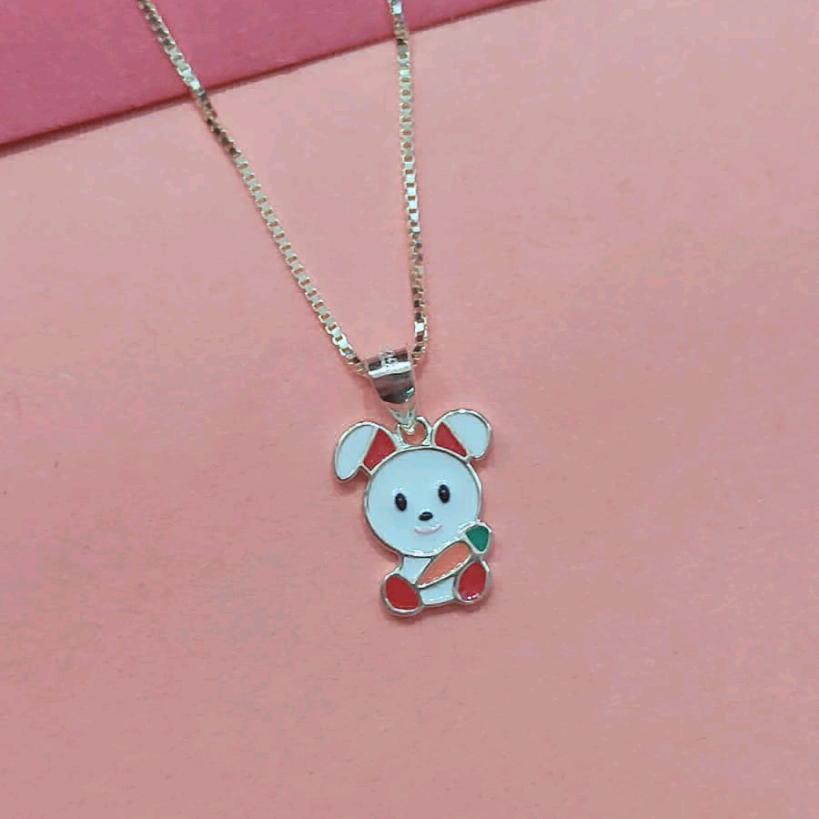 Enamel Rabbit Pendant With Gold Chain 