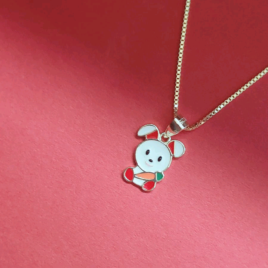 Enamel Rabbit Pendant With Gold Chain 