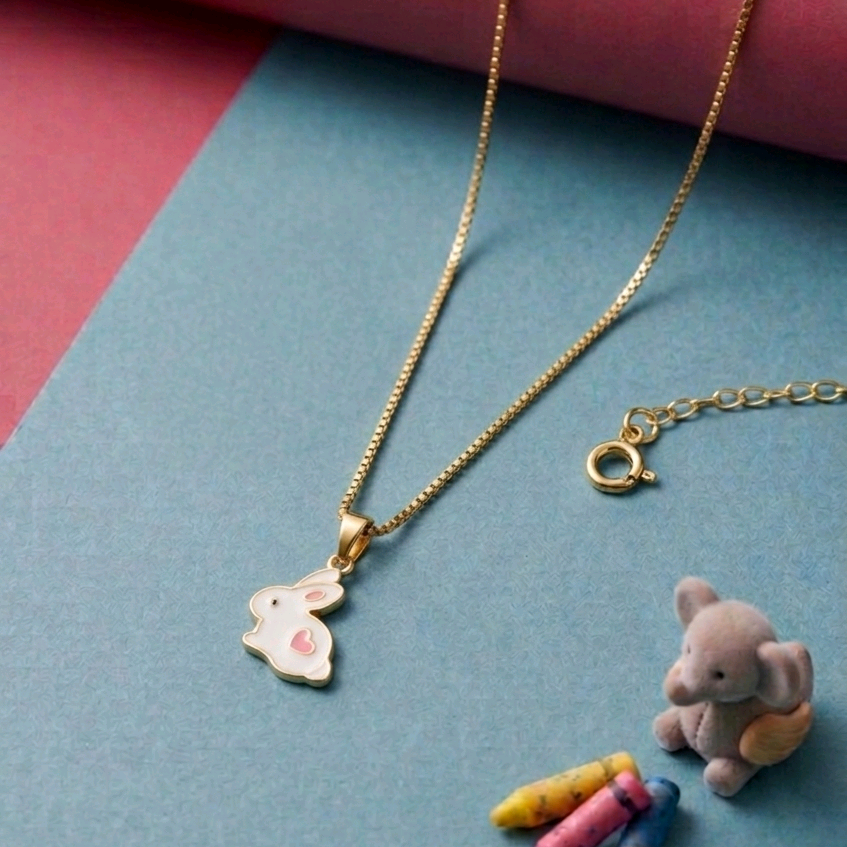 White Enamel Rabbit Pendant With Chain 