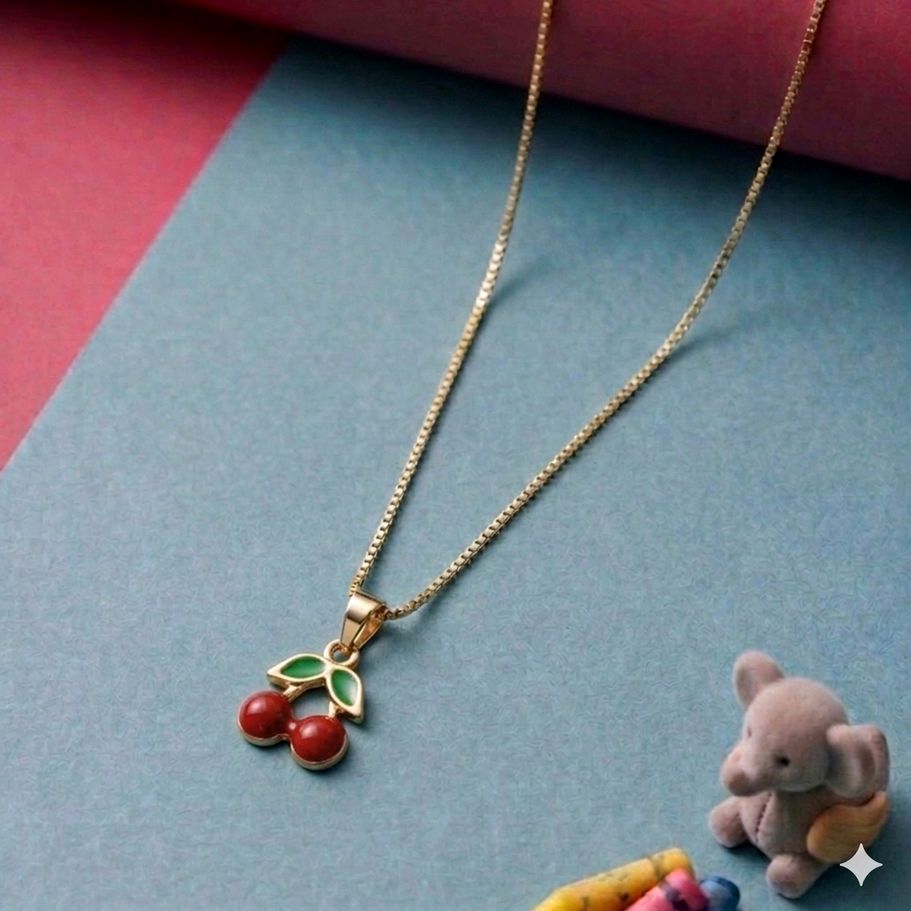 Red Enamel Cherry Pendant With Rose Gold Chain