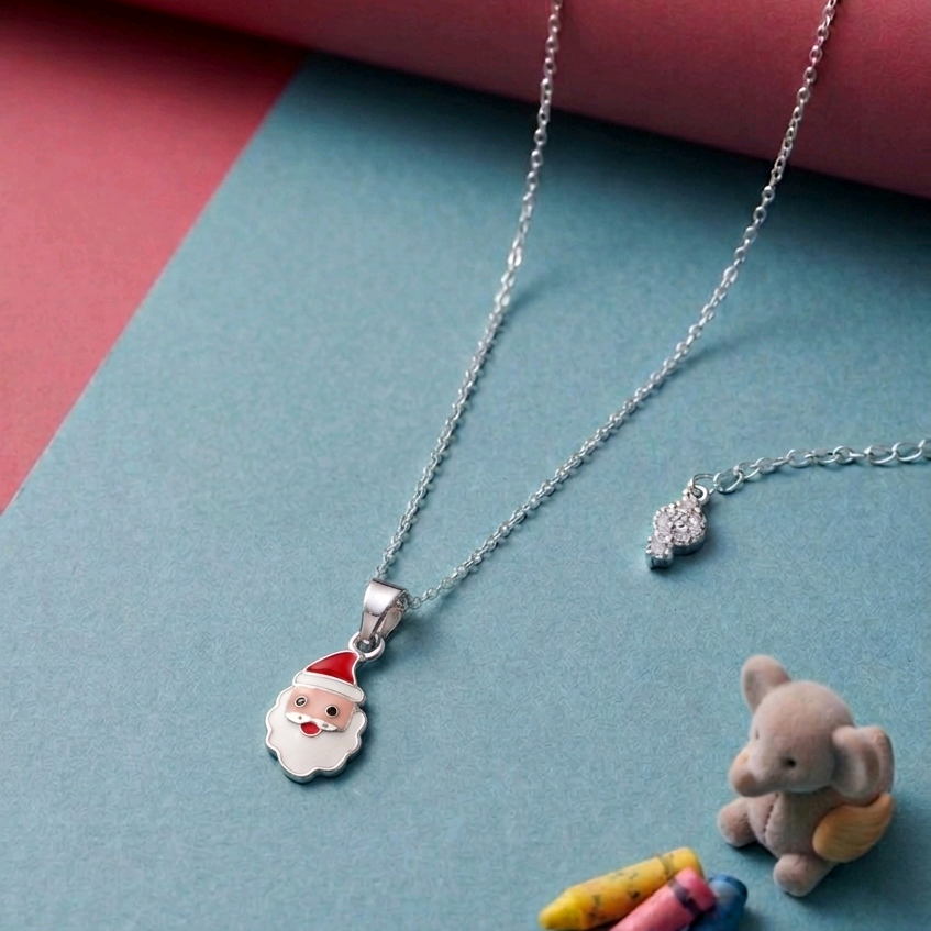 White Enamel Santa Claus Pendant With Chain 