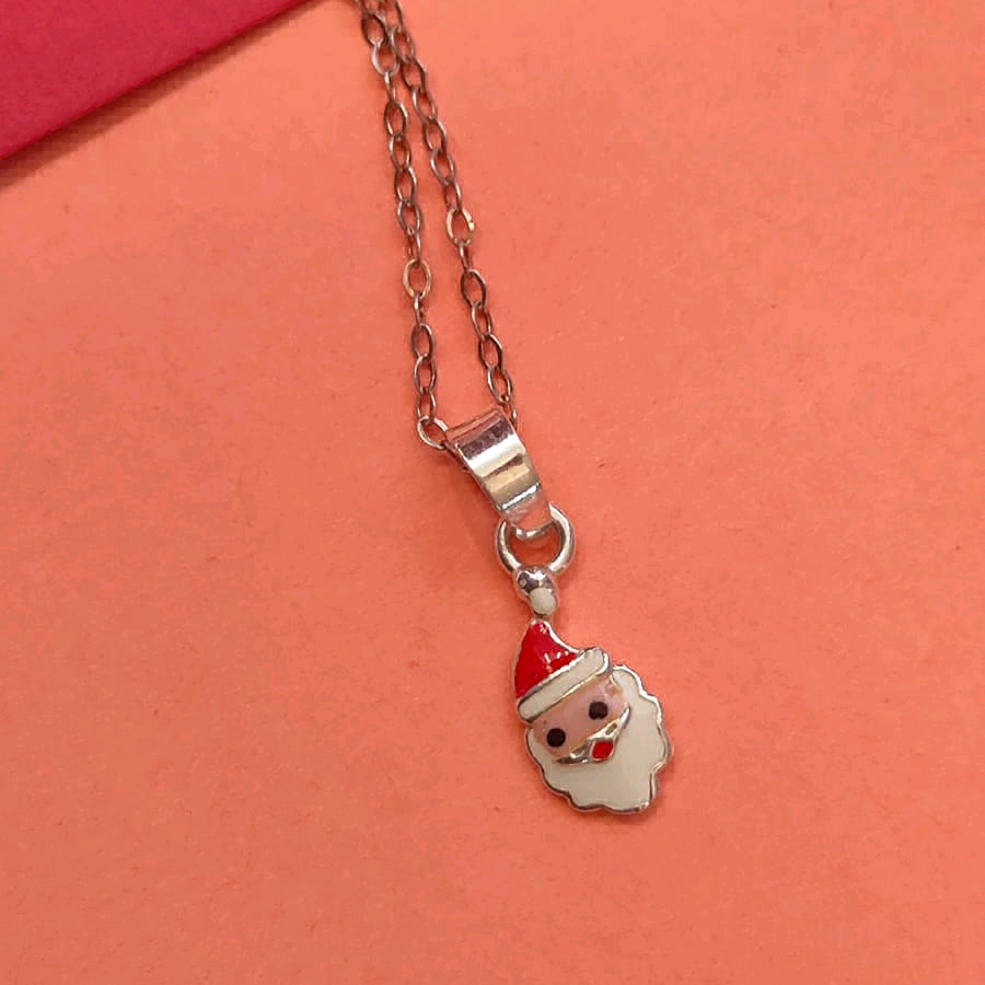 White Enamel Santa Claus Pendant With Chain