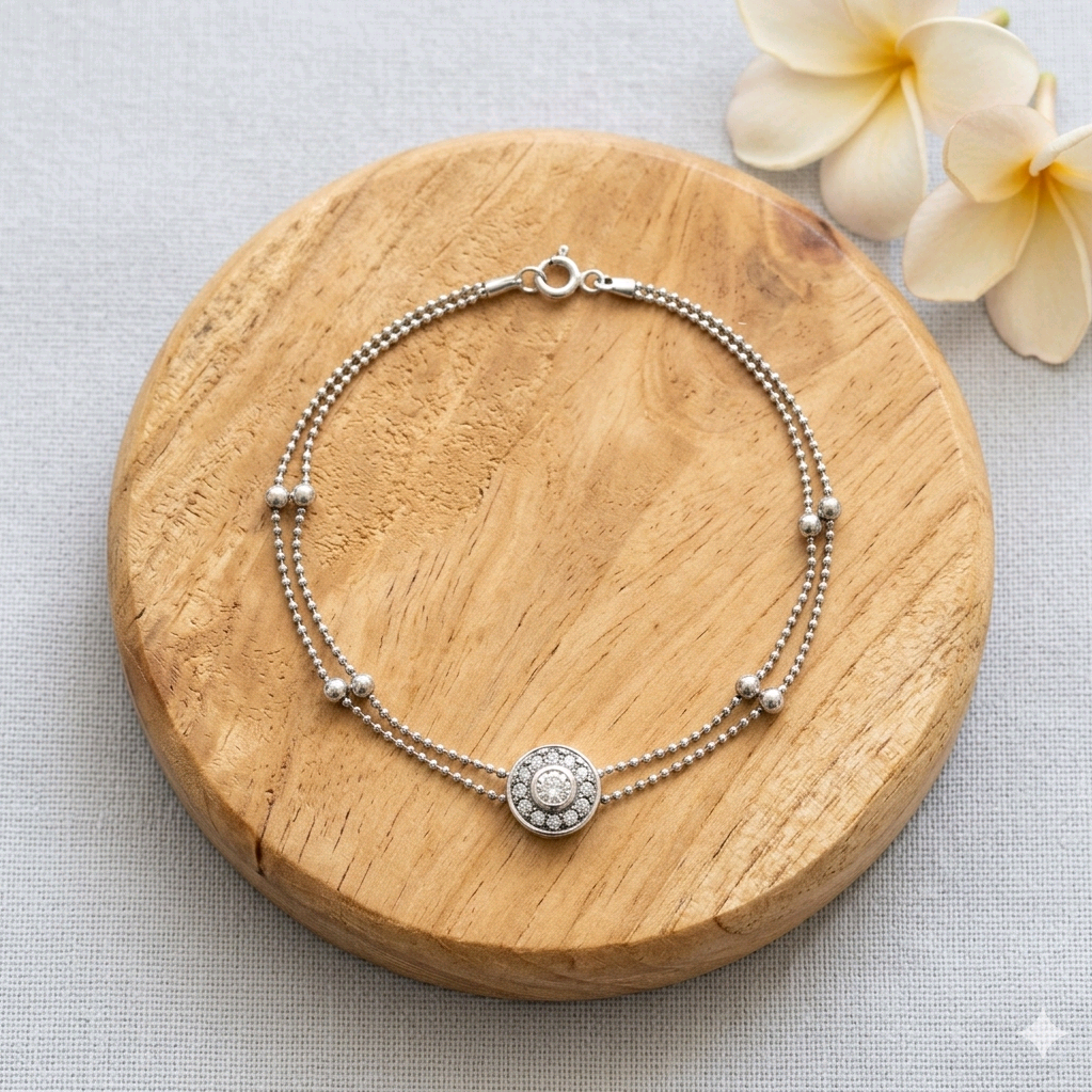 Two Layer Silver Beads CZ Bracelet 
