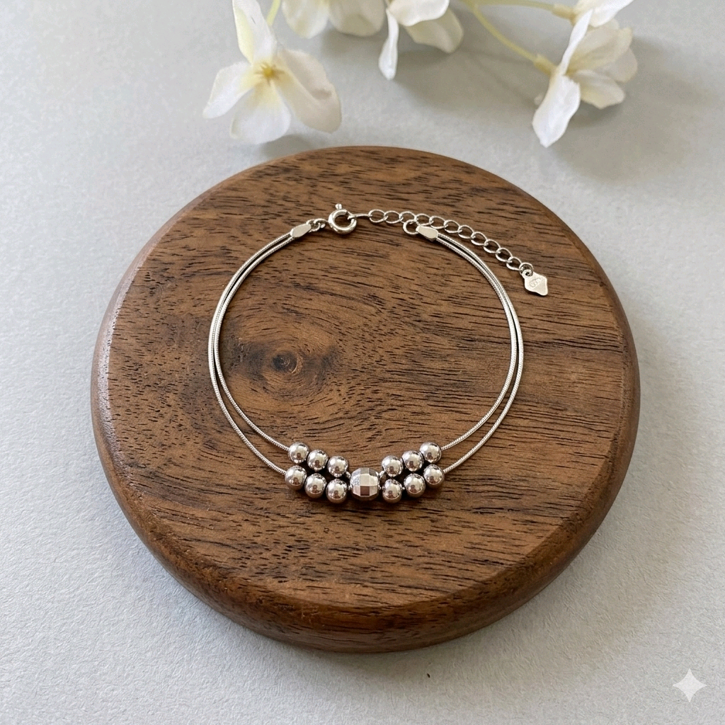 Two Layer Bracelet with Silver Beads