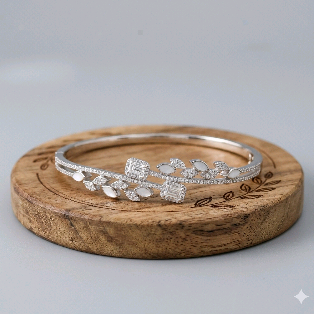 Silver MOP Leaf CZ Bracelet 
