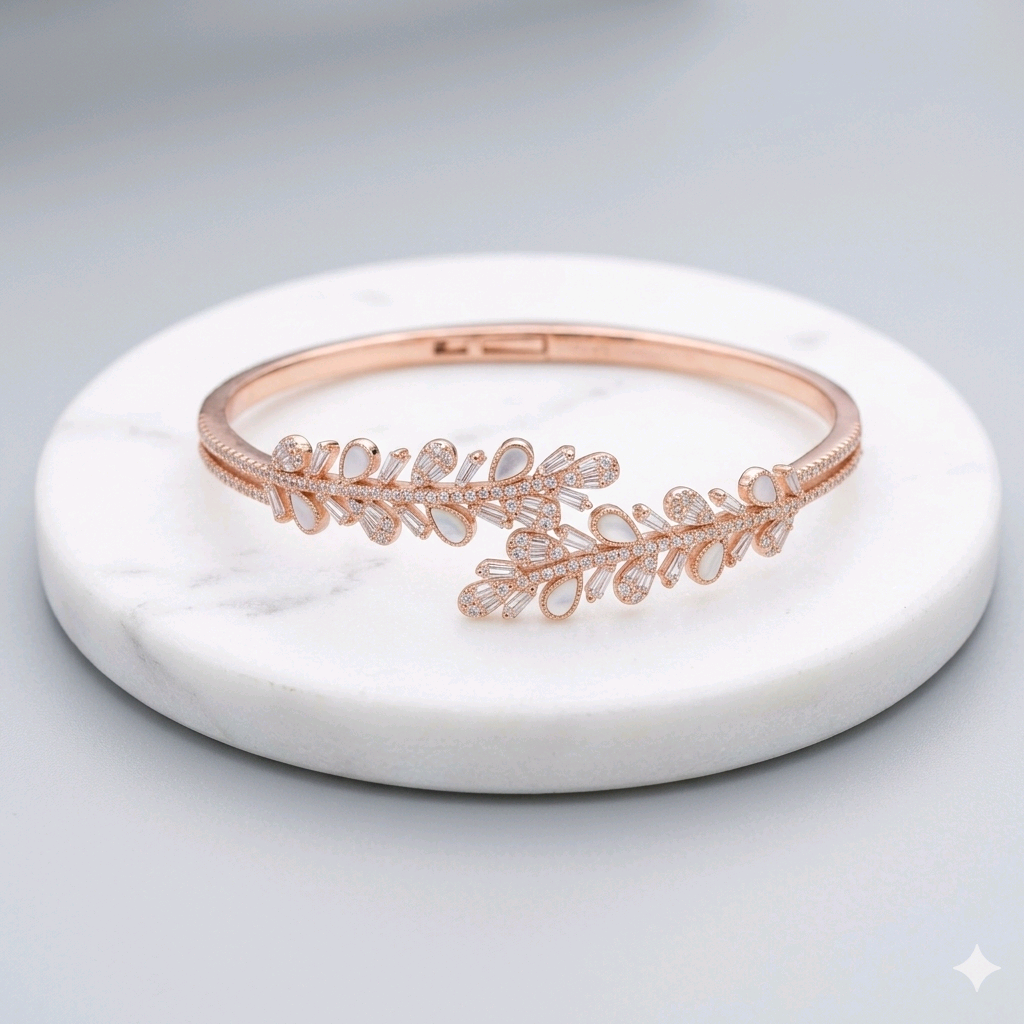 Rose Gold Zircon Leaf Bracelet 