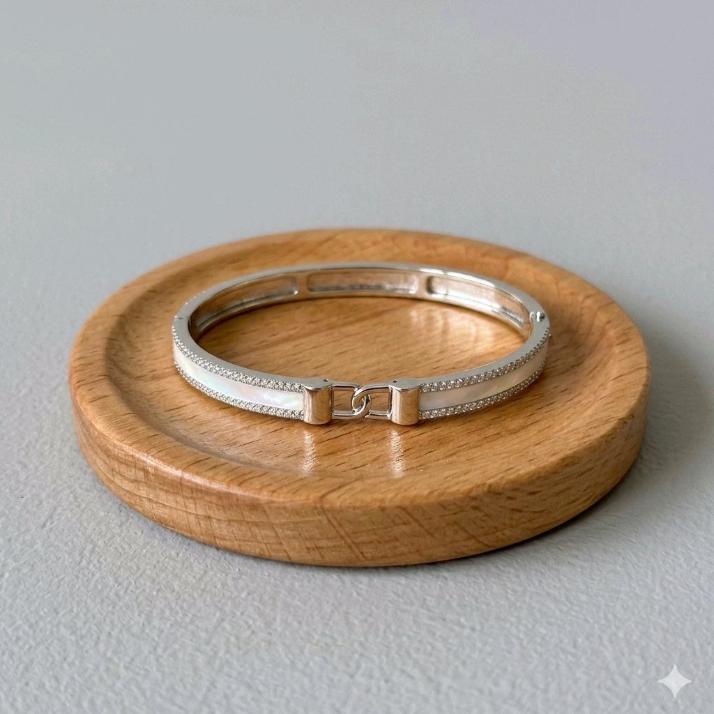 White Enamel CZ Bracelet In Silver 