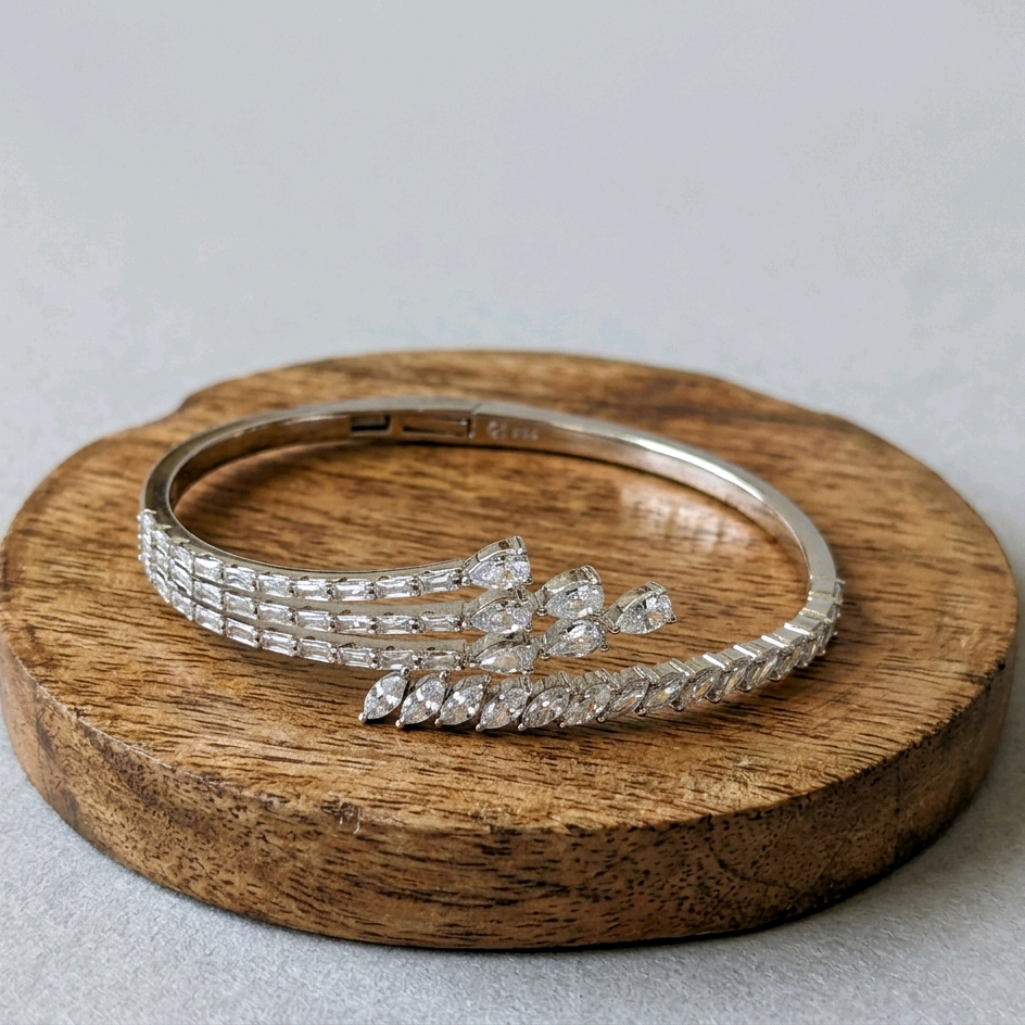 Silver CZ Studded Triple Layered Bracelet 