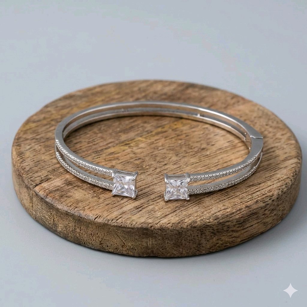 Rhodium plated CZ  Contemporary Bracelet 