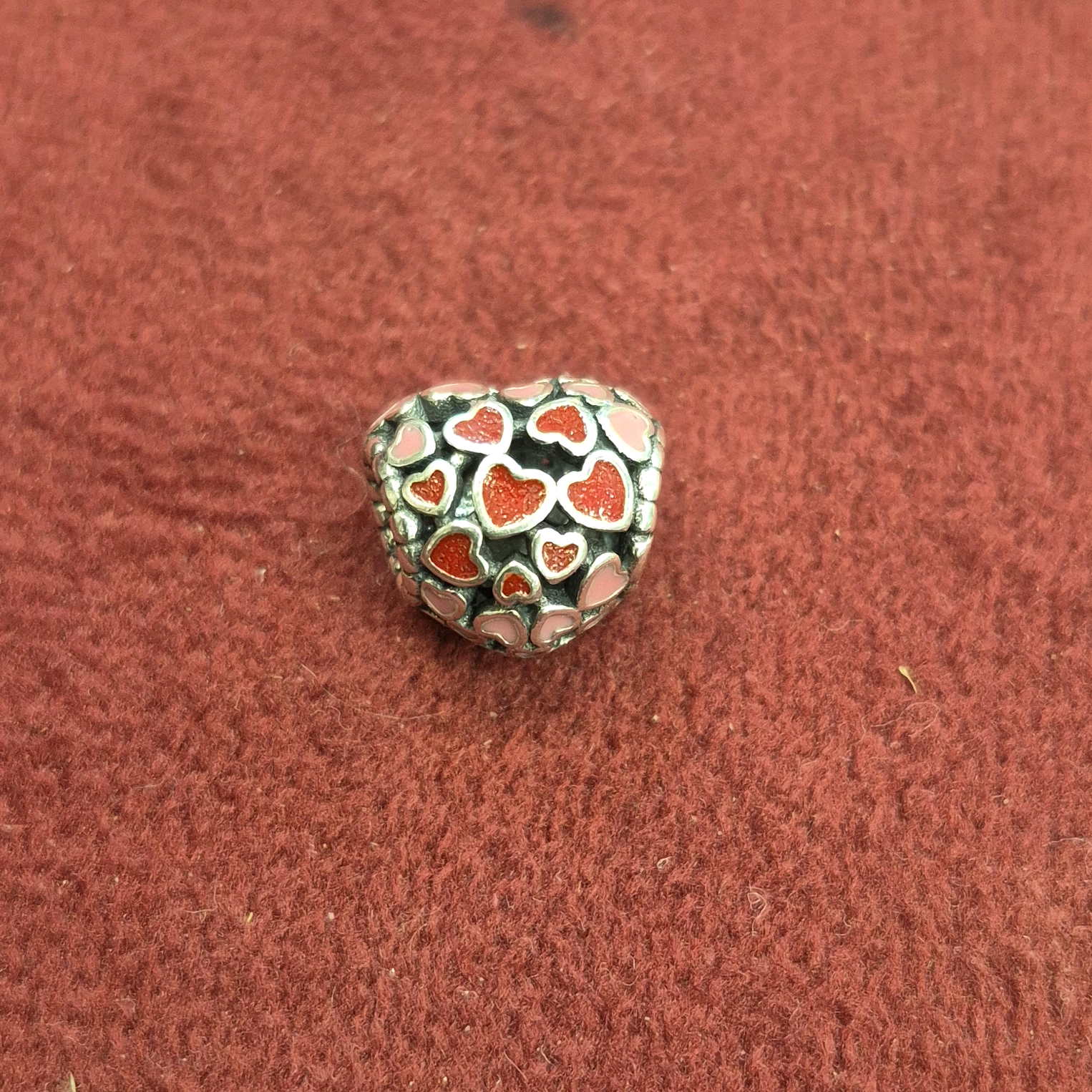 Red And Pink Enamel Heart Bead Charm 