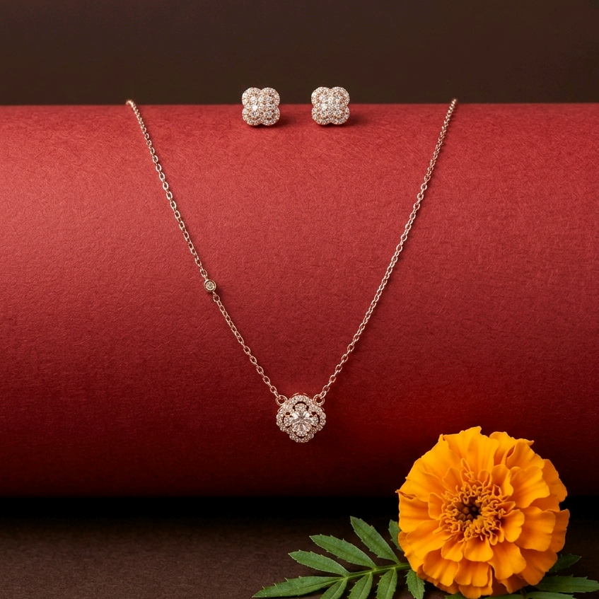 Rose Gold Square CZ Pendant Set