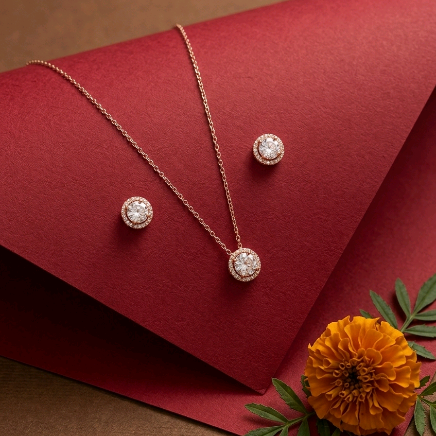 Big CZ Round PEndant Set
