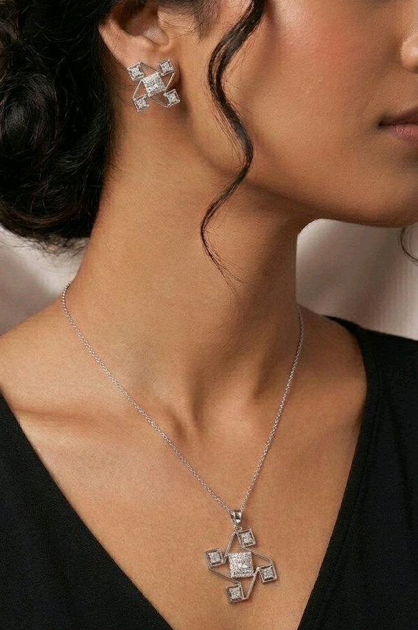 Geometric Square CZ Pendant set 