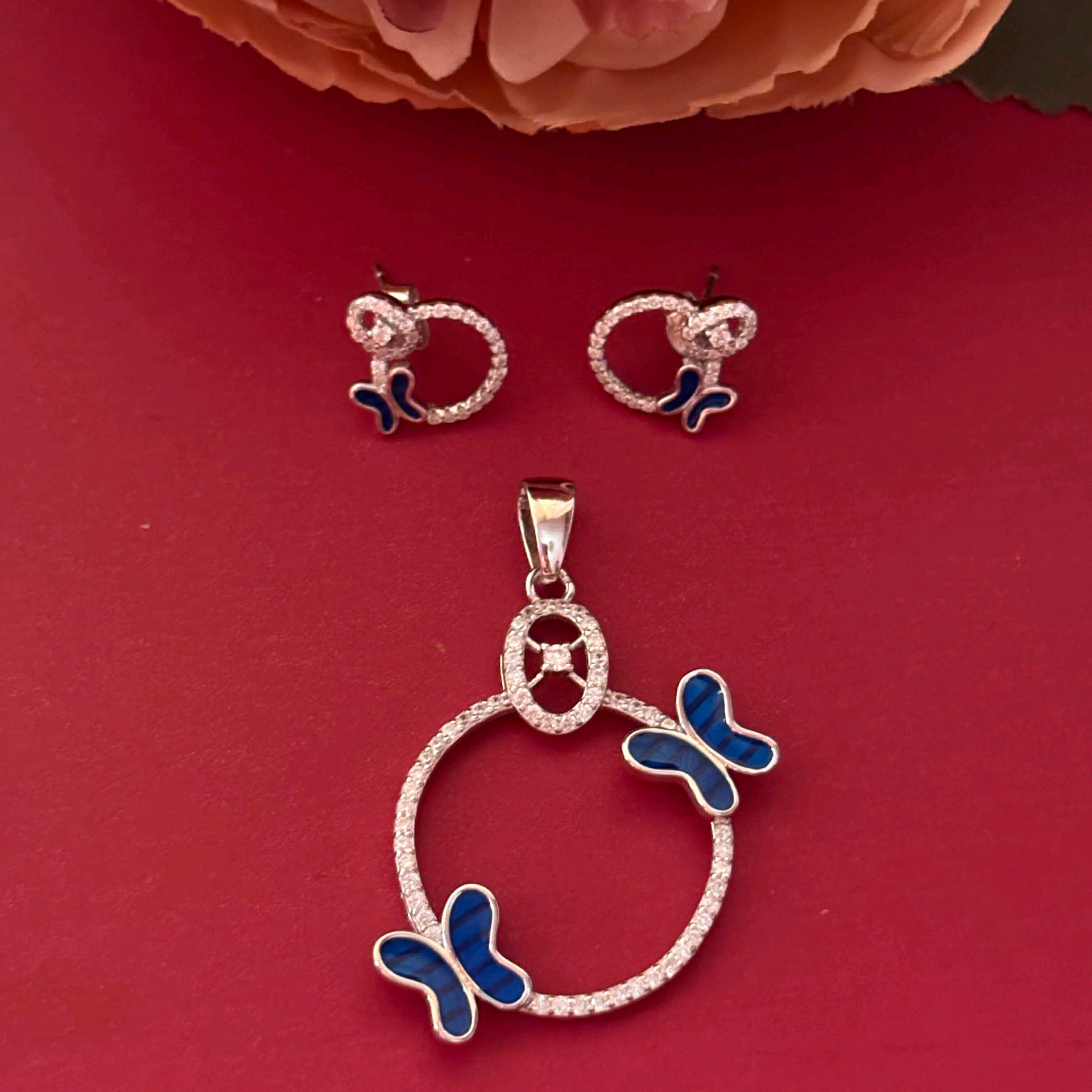 Two Blue Butterfly Pendant Set 