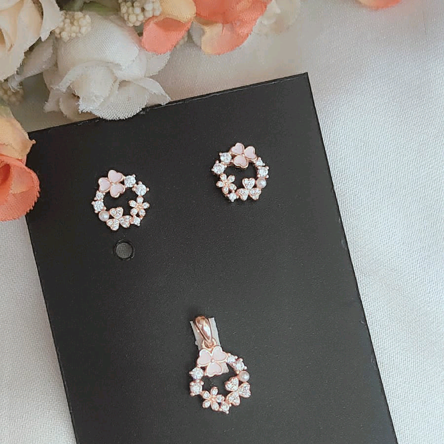 Pink Floral CZ Pendant Set 