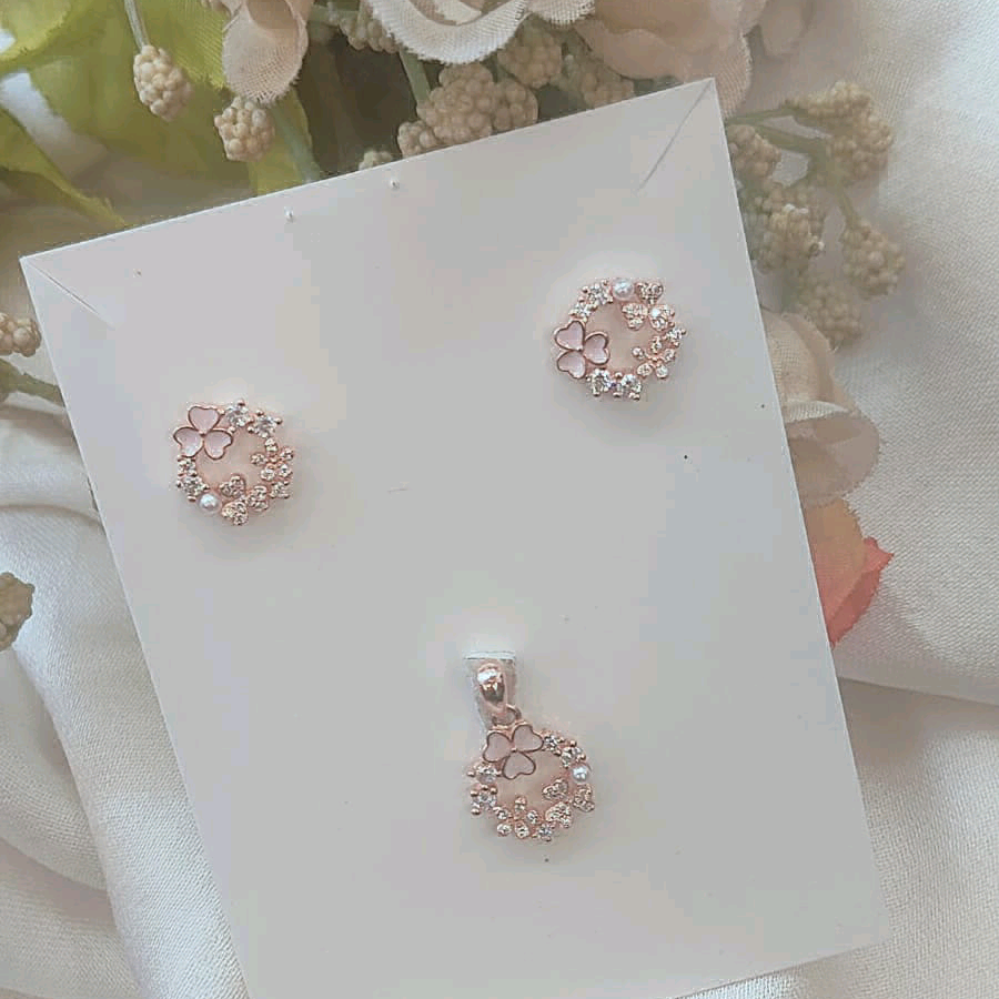 Pink Floral CZ Pendant Set 