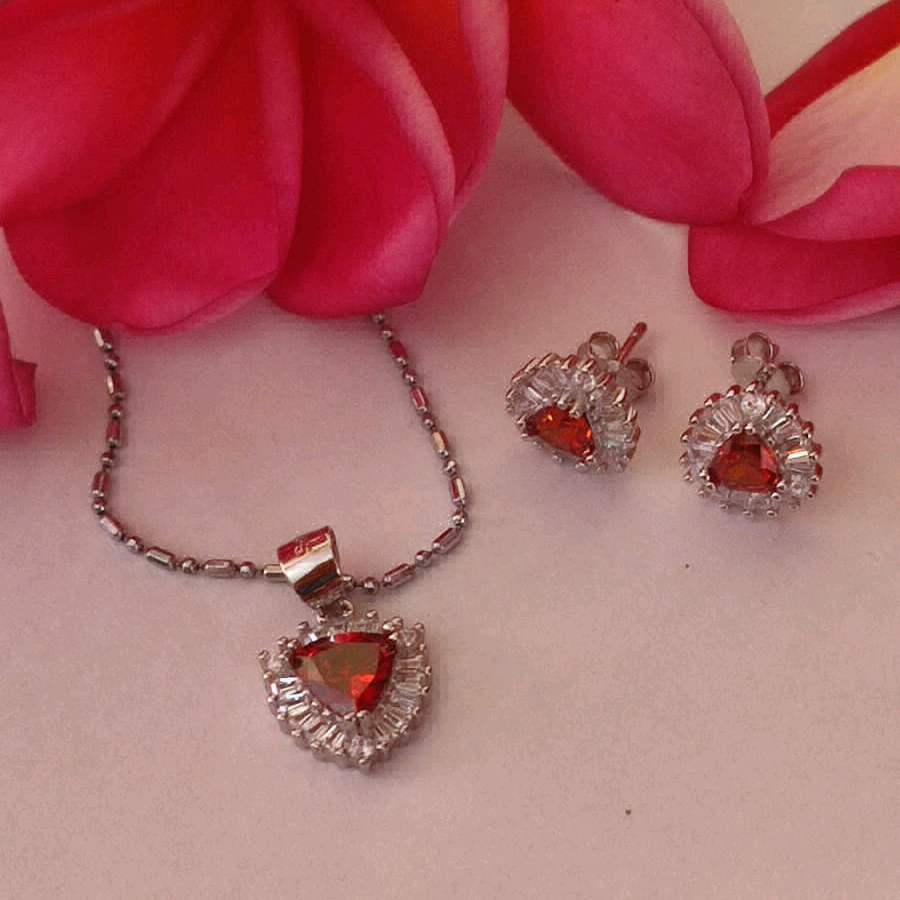 Silver Heart CZ Pendant set 