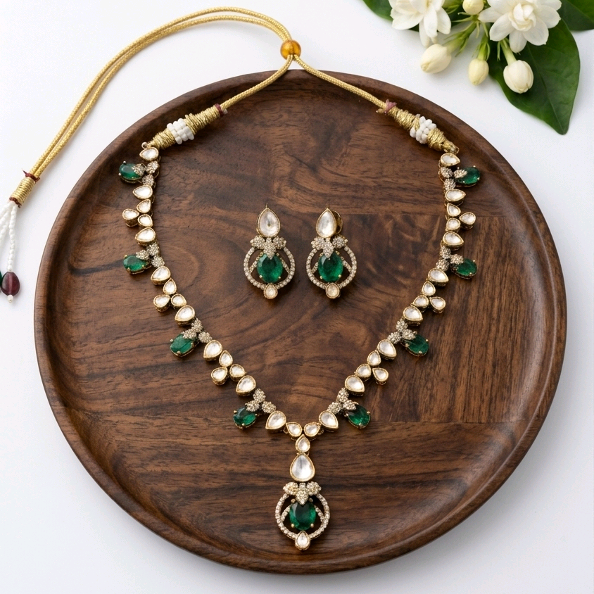 Green White Moissanite Necklace Set
