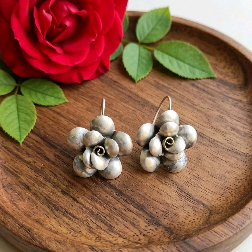 Silver Flower Hoops