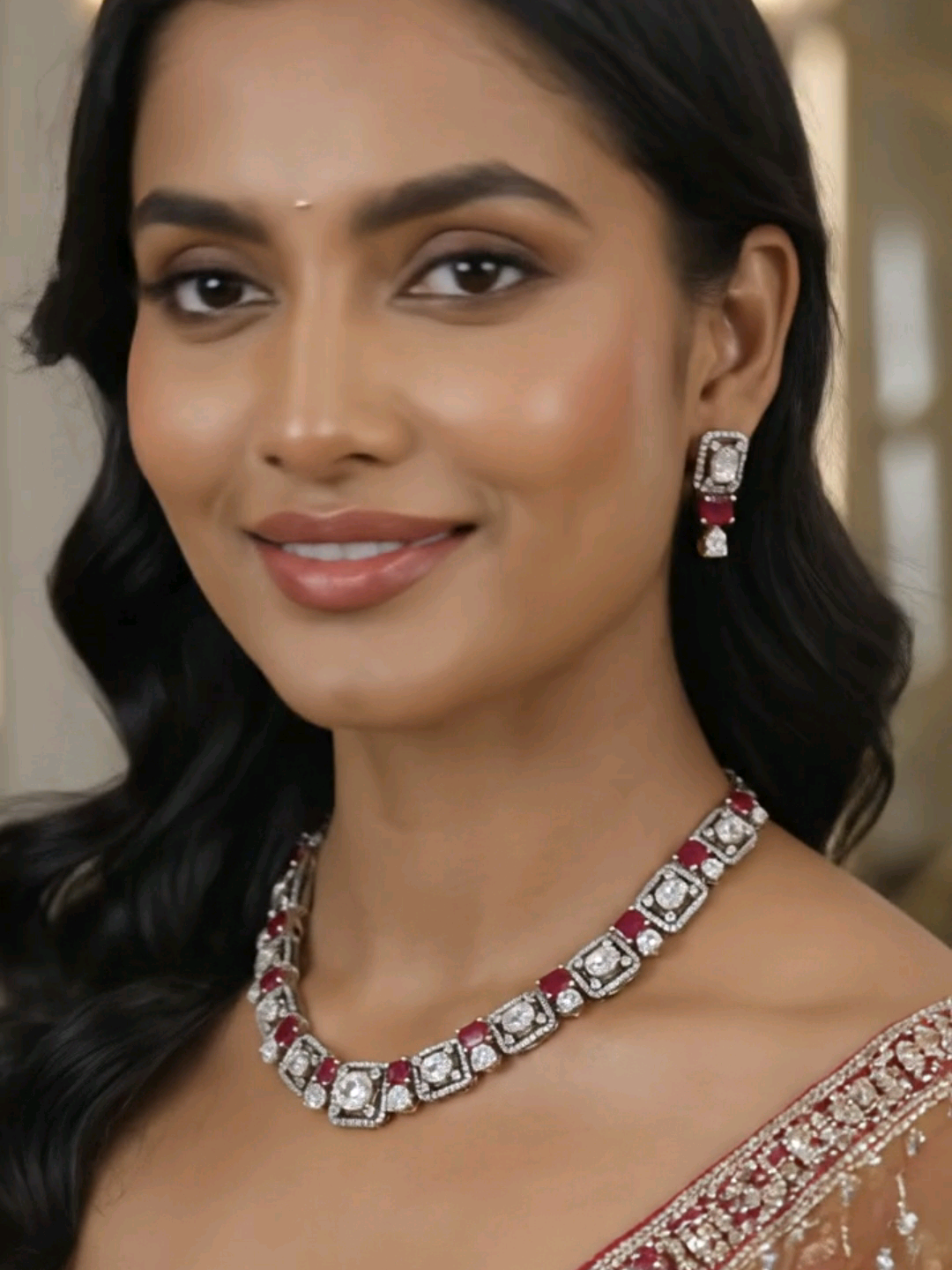 Pink Moissanite Nacklace Set 