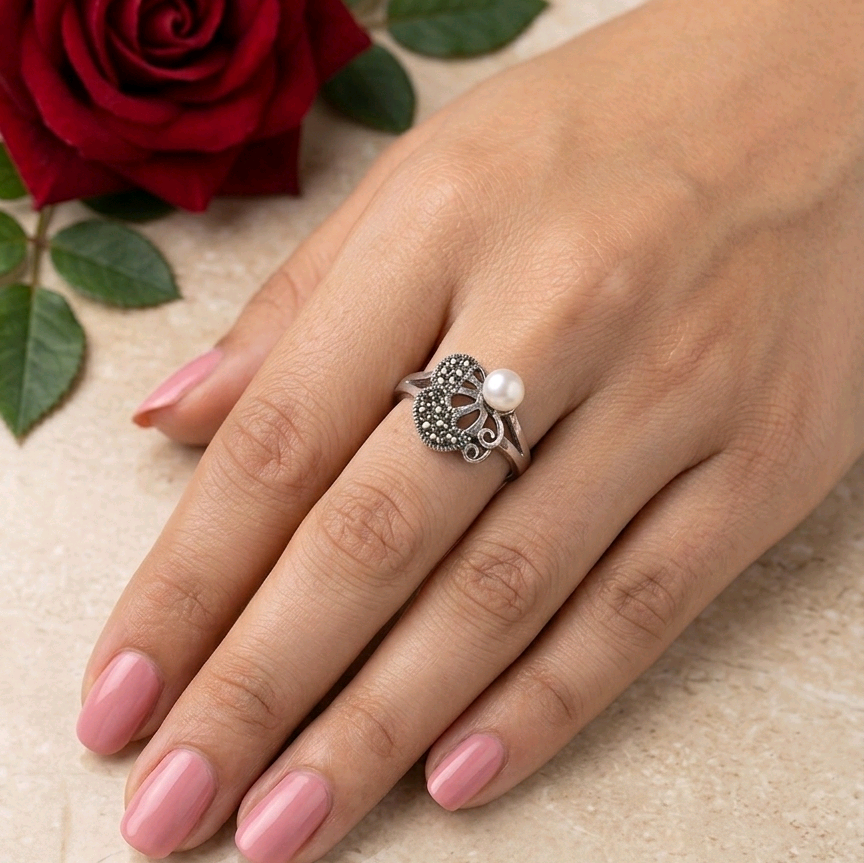 Marcasite Pearl Ring