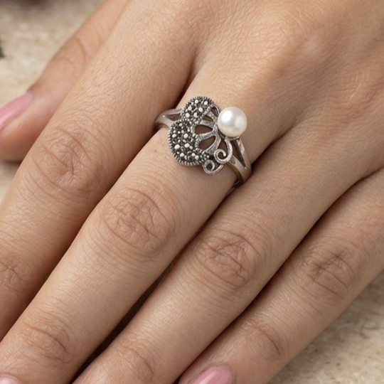 Marcasite Pearl Ring
