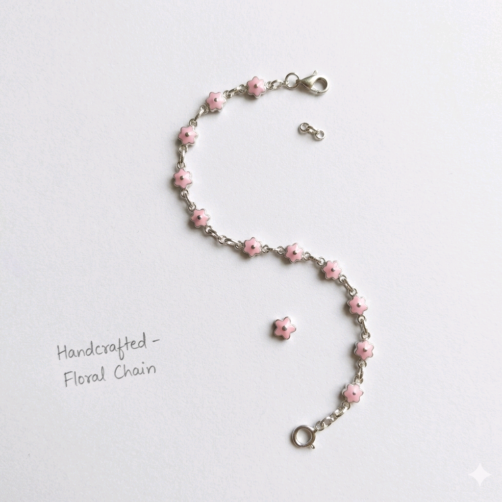 Pink Flower Silver Bracelet 