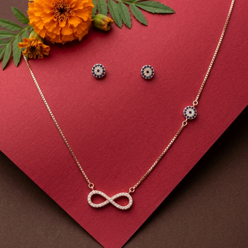 Rose Gold Evil-eye With Infinity Pendant Set