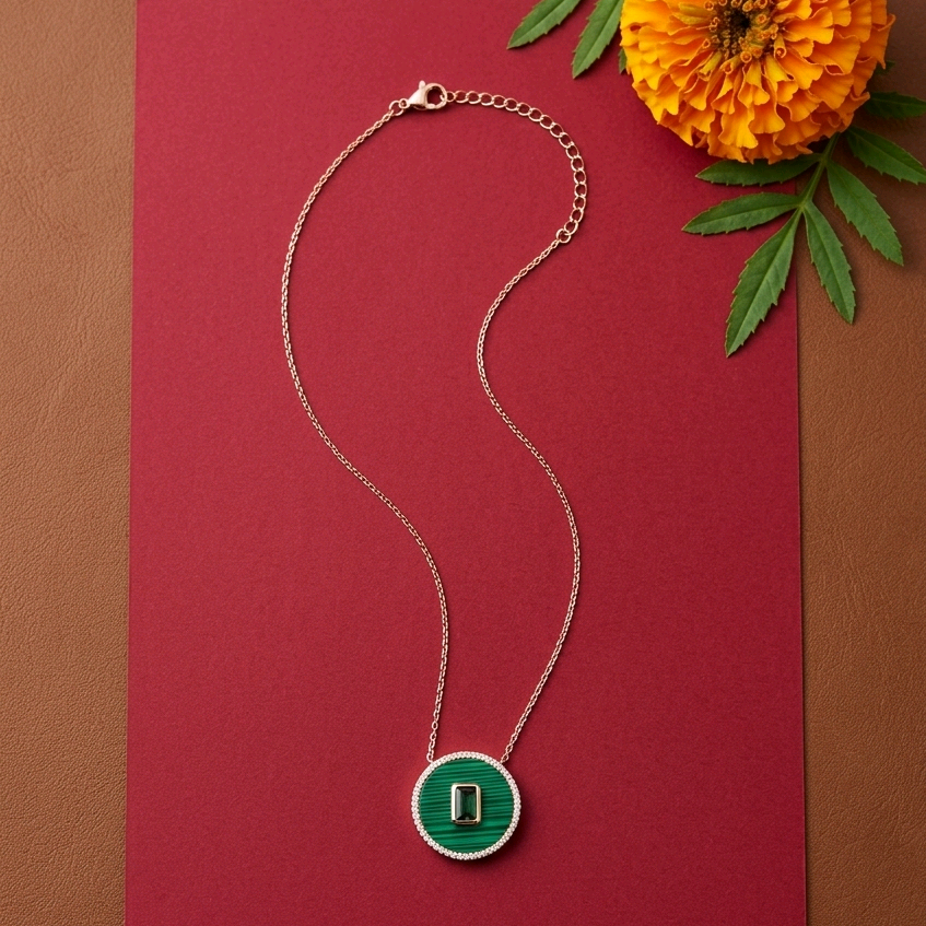 Malachite & CZ Halo Nacklace 