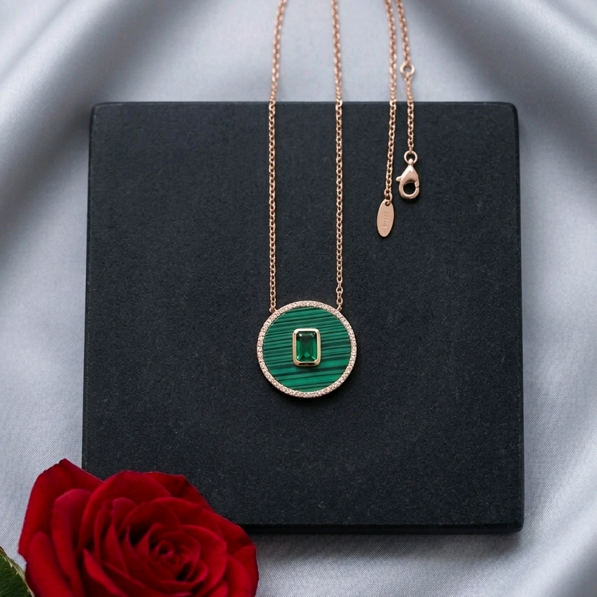 Malachite & CZ Halo Nacklace 