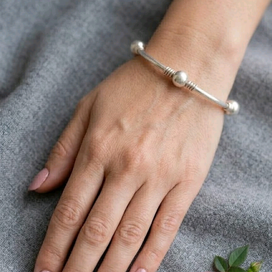 Coiled Wire Beaded Silver Kada