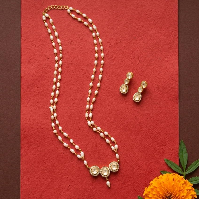 Moissanite Pearl Nacklace Set