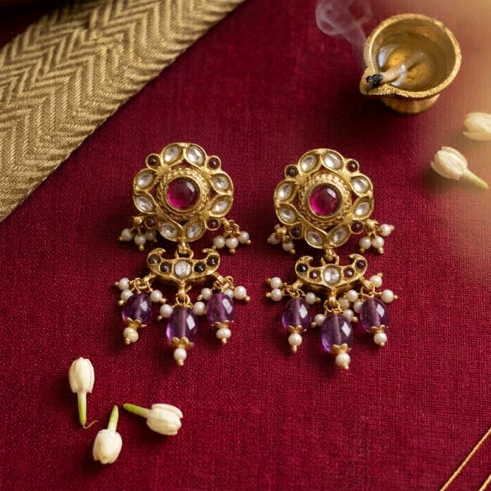MaYuRa Classic Kundan Danglers