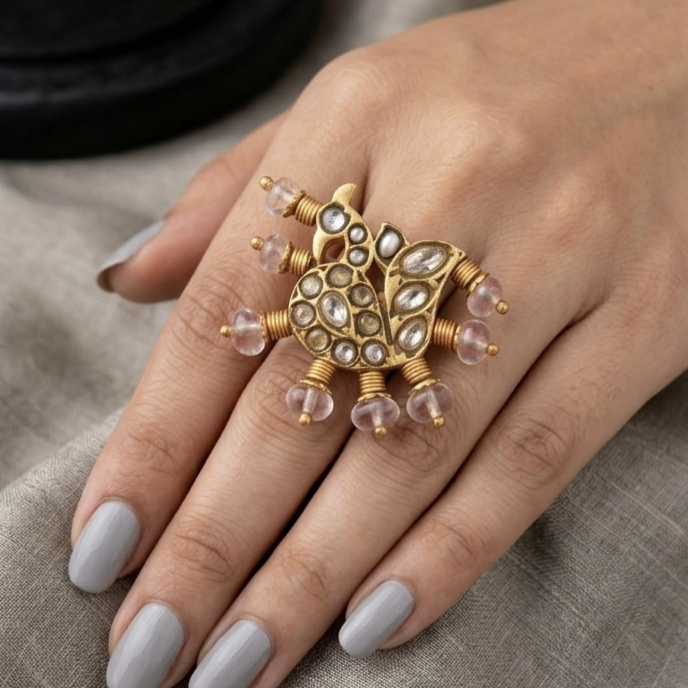MaYuRa Kundan Peacock Ring