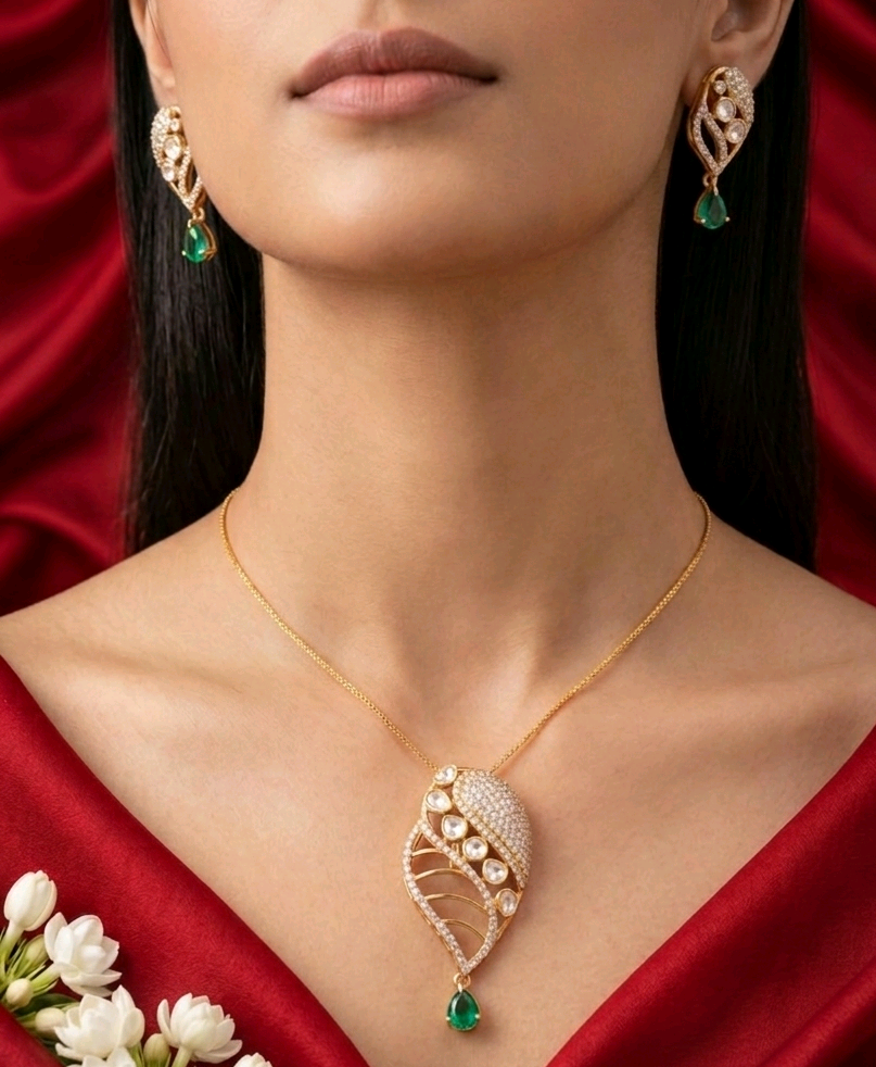 Indo - Western Moissanite Pendant Set 