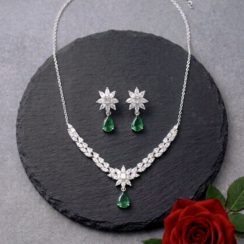 Luxury Green CZ Nacklace Set 