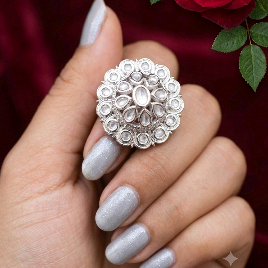 Floral Mandala Kundan Ring