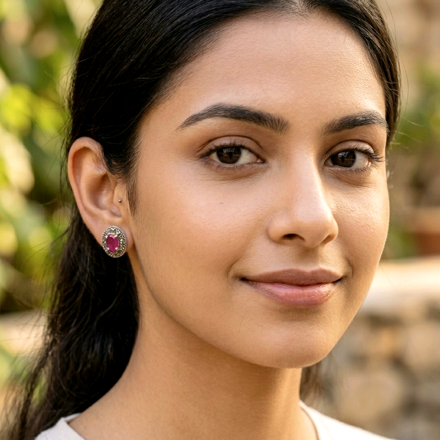 Ruby Marcasite Silver Studs