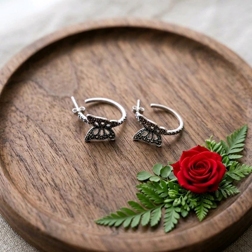 Marcasite Butterfly Sterling Silver Earrings