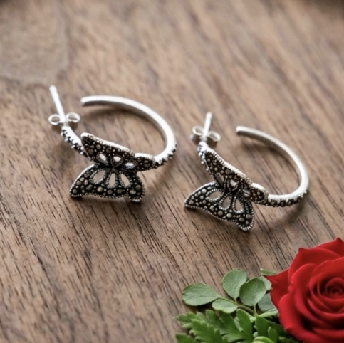 Marcasite Butterfly Sterling Silver Earrings