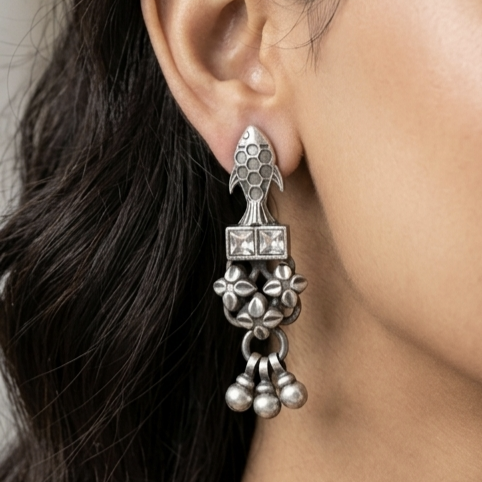Sterling Silver Fish Dangler Earrings 