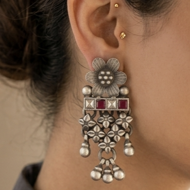 Tribal Silver Drop Earrings 