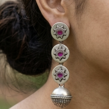Silver Multi- Tiered Long Danglers 
