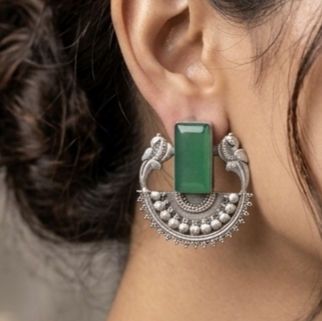 Silver Chandbali Stud Earrings 