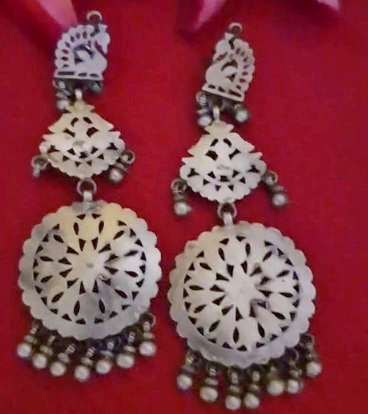 Peacock Jaali Silver Danglers 